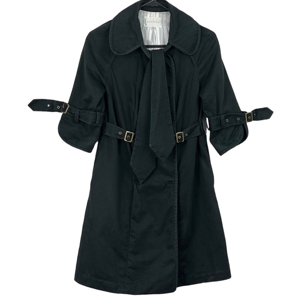 Decjuba Trench Coat Jacket Black Denim Mid Length Buckles Half Sleeve Size 8 - Picture 6 of 16